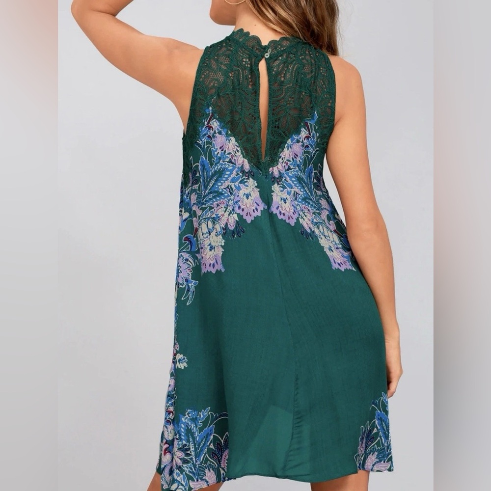 Intimately Free People Marsha Green Floral Lace Slip Dress – Feminine & Flowy! - Picture 3 of 12